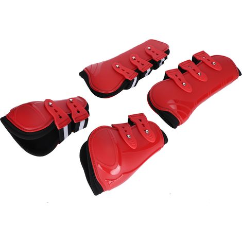 paire de protège-jambes pour chevaux en PU, protection contre les obstacles, guêtres épaisses avec doublure douce, rouge, taille M (1/5)