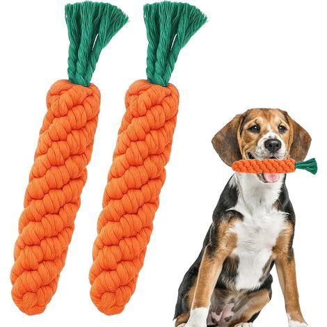 2-Piece Carrot Dog Chew Toys, Durable Cotton Braided Rope Puppy Teething Toy, Interactive Puppy Toy Gift for Small and Medium Dogs - For Teeth Cleaning (1/5)