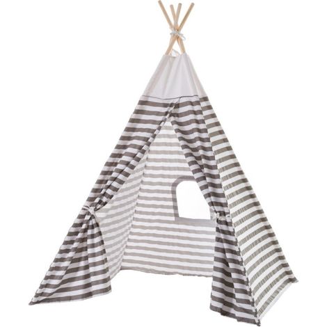Tente de Jeu pour Enfant Tipi Gris et Blanc Rayures (1/5)