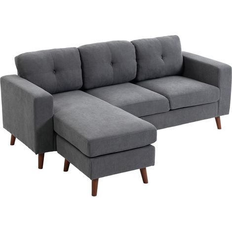 Canapé d’angle en forme de L 192 cm, 3 places avec chaise longue réversible, aspect velours côtelé, pour petit espace, gris foncé