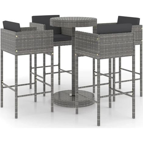 Maison Exclusive - 5-tlg. Gartenbar-Set mit Kissen Poly Rattan Gr