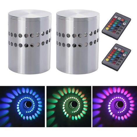 Lot de 2 Applique murale, Aluminium, LED RGB 3W, Intensité variable, Télécommande, Intérieur Couloir Chambre (1/5)