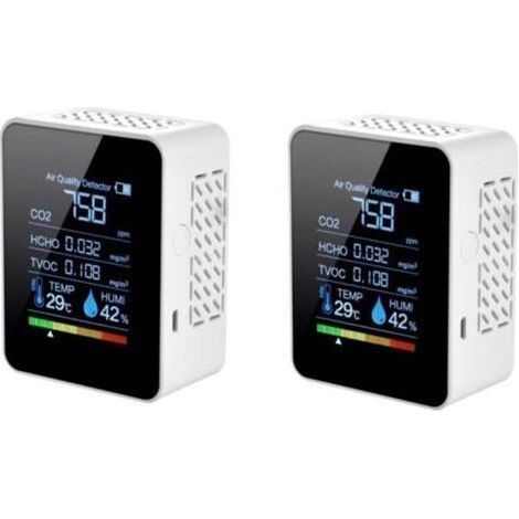 Détecteur de dioxyde de carbone 5 en 1 – Moniteur de qualité d'air intérieur CO2 – Affichage LCD – Détection temps réel – Design compact
