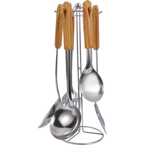 Ensemble de spatules en acier inoxydable pour cuisson et service : spatule de cuisson, cuillère à soupe, cuillère à riz et filtre, ustensiles anti-brûlures pour cuisine quotidienne et professionnelle. (1/4)