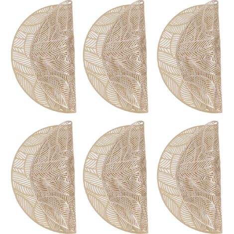 Lot de 6 sets de table ronds dorés ajourés en PVC écologique résistant à la chaleur, 38 cm de diamètre. (1/5)