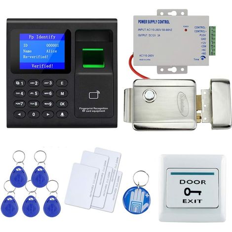 Full Set Système de Contrôle d'accès à la Porte RFID Kit Avec Multifonctionnel Verrouillage Magnétique électrique + Alimentation + Bouton de Sortie + 10porte-clés (Verrouillage électronique) (1/5)