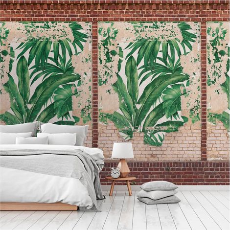 Photo wallpaper Profhome 392452 hot embossed non-woven wallpaper smooth brick look matt brown beige red green 1.59 m x 2.8 m (1/4)