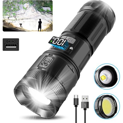 Rechargeable High Lumens, Super Bright Flashlights with COB Work Light, High Powered, Powerful Handheld Led Tactical Flashlights for Emergencies Camping Hiking,120000 Lumens (1/5)