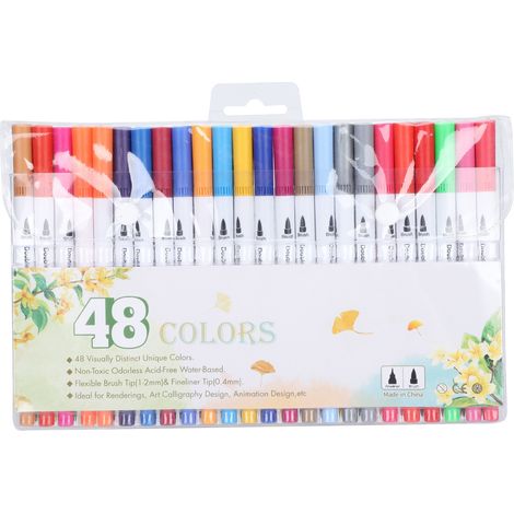 48Pcs Permanent Markers Watercolor Assorted Colors Fine Point Dual Tip Painting Tools (1/5)