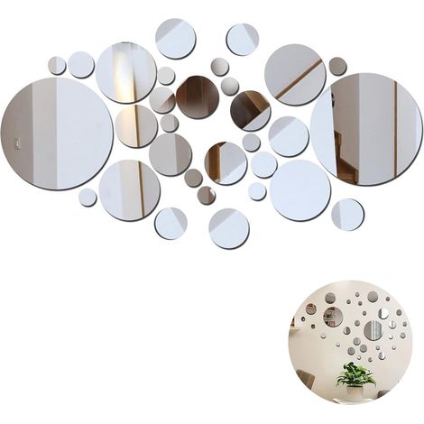 32 Pieces Round Acrylic Mirror Wall Stickers, Reflective Decorative Wall Decals for Living Room, Bathroom, Pattern Creation and Modern Interior Decoration (1/5)