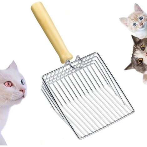 Pala para arena de gato - Pala para gatos - Limpieza de arenero - Con mango de madera - 27 cm - Metal (1/5)