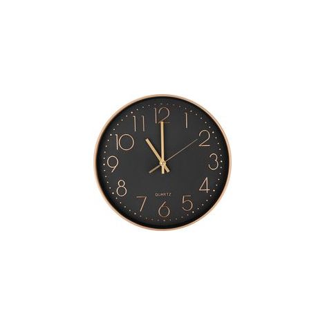 Horloge murale silencieuse 25 cm – Cadran noir avec chiffres dorés – Verre miroir haute définition – Design moderne or rose (1/5)