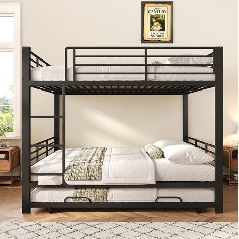 Metall-Etagenbett 140x200 cm mit Ausziehbett, Leiter und Schutzgitter, schwarz OKMYHOME (1/5)