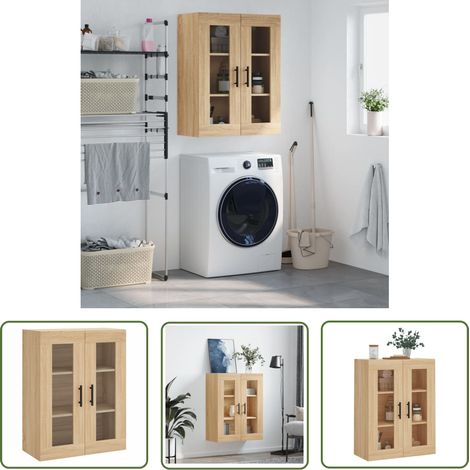 The Living Store Armoire murale chêne sonoma 69,5x34x90 cm - Meuble Mural - Armoire Murale - Rangement Mural - Armoire De Rangement - Meuble Chêne (1/5)