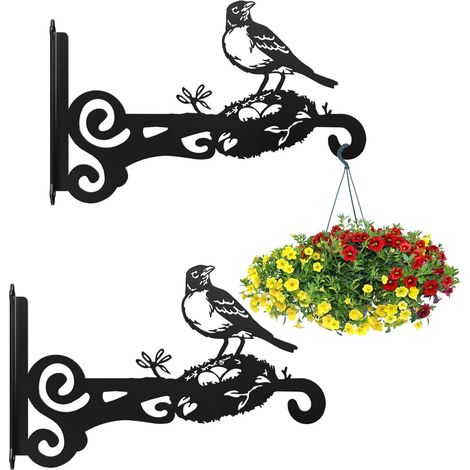 2 Stück Wandhaken für Blumenampel, Pflanzenhalterung Blumenampelhalter Eisen, 25cm Blumenampel Vogelhäuschen Wandhalter Haken zum Aufhängen von Pflanzer Laterne Windspiele Wandleuchter