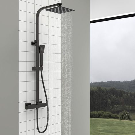 AICA Thermostatic Exposed Shower Mixer Bathroom Valve Square Twin Head Set Large Bar (1/5)