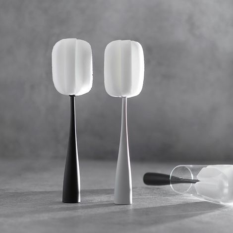 Brosse de nettoyage de biberon à long manche, brosse de nettoyage en éponge, adaptée aux biberons, tasses à café, verres (noir + blanc) (1/5)