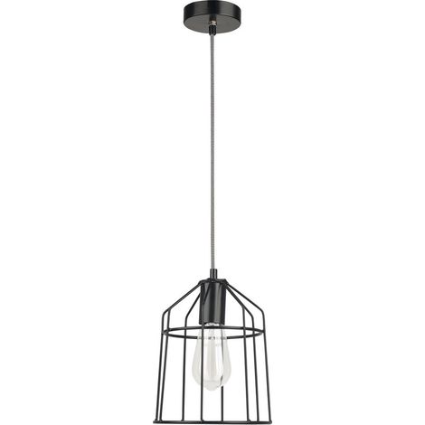 Merano Asbestos 19cm Wire Frame Suspension Plafonnier Noir Mat Métal Noir, Tissu Blanc Fil LED E27