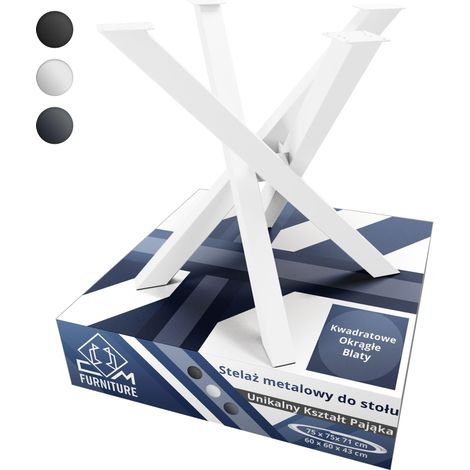 CM Furniture Gambe per tavolo in metallo bianco a forma di ragno per piani di tavoli rotondi/quadrati Altezza 71 cm Struttura del tavolo a forma di X H 71 x L 75 x P 75 cm Tavolo da conferenza con str (1/5)