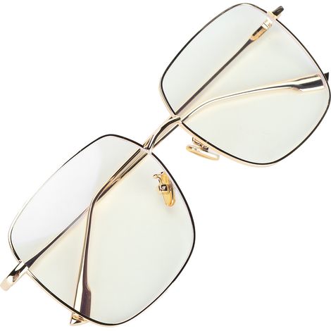 2 paires Lunettes anti-lumière bleue, monture en métal doré, grande monture carrée, verres anti-fatigue oculaire, usage bureau/ordinateur (1/5)