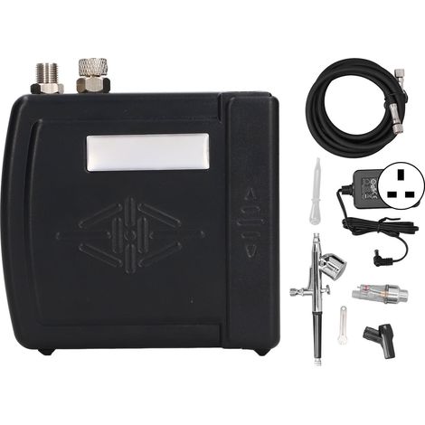 Kit de peinture aérographe double action avec compresseur d'air, filtre huile-eau, raccord et tuyau de connexion, pour maquillage, 100-240V, prise UK, noir (1/5)
