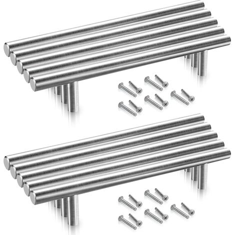 10 poignées de porte de placard de cuisine en acier inoxydable, entraxe de 128 mm, poignée en T en acier brossé, poignées de porte de cuisine