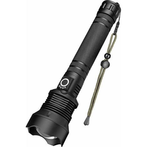Lámpara de Mano LED Ultra Potente, Linterna Recargable 90000 Lúmenes XHP70 con Zoom Ajustable e Impermeable, Linterna USB (incluye batería) (1/5)