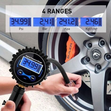 Numérique Manomètre Pneu 250 PSI,Haute Précis Digital Jauge de Pression de Pneus avec Pistolet Gonflage pour La Voiture Moto Vélos, 2 Piles AAA, écran LCD (1/4)