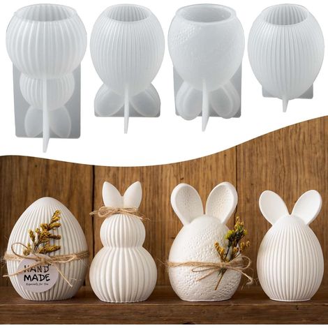 4er Set Silikonformen Ostern – Hase Ei Kerzenform für Gips und Sojawachs DIY Frühjahrsdekoration (1/5)