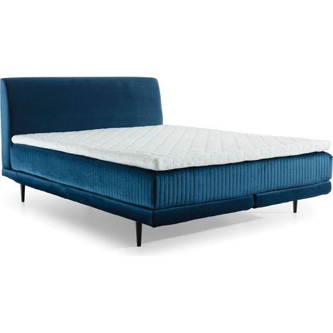 Lit boxspring 160x200 velours bleu foncé sommier et matelas inclus Mastera (1/4)