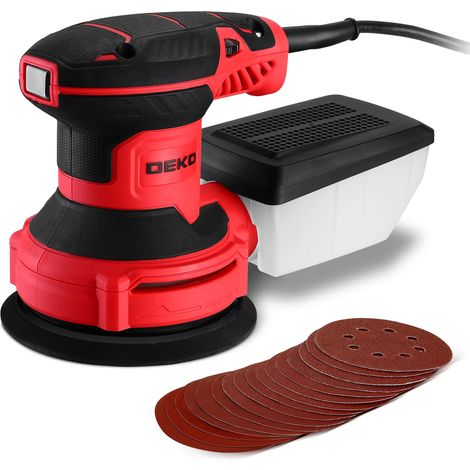 Ponceuse orbitale 300W 14000 tr/min 125 mm avec aspiration des poussières et 16 feuilles de papier abrasif – bois et métal