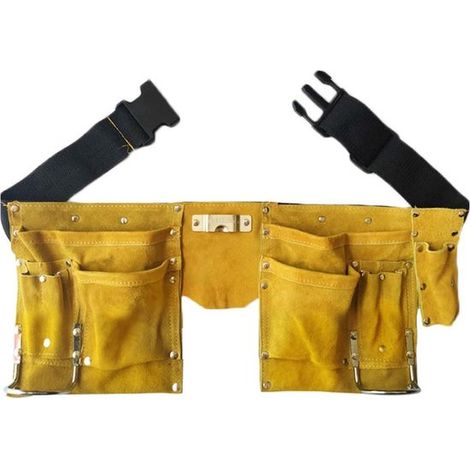 Cintura portautensili doppia, cintura regolabile con bottoni a pressione, include fodero per martello e cintura, cintura portautensili in pelle e grembiule da lavoro con tasche multiple, a doppio stra (1/5)