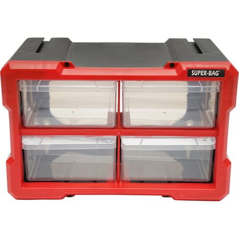 Contenitore modulare in plastica rossa con 4 cassetti, dimensioni 158x266x170 mm. Breckner Germany (1/5)