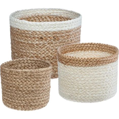 Atmosphera – Lot de 3 paniers en jute végétal 18cm – Rangement élégant blanc et naturel – Pour décoration intérieure (1/4)