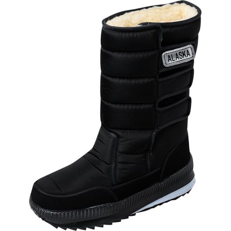 Bottes de moto homme hiver, tige mi-haute, semelle épaisse, imperméables, doublure fourrure chaude, chaussures neige montantes, plateforme antidérapante, taille unique, confortables. (1/5)