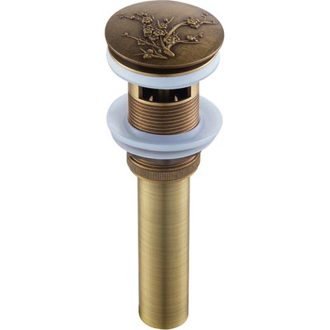 【Chauffage et ventilation】Tubes d'évacuation de l'évier - bouchons de bain en bronze avec motif floral sculpté, drainage rapide avec filtre amovible,avec orifice de trop-plein (mécanisme d'éjection en (1/5)