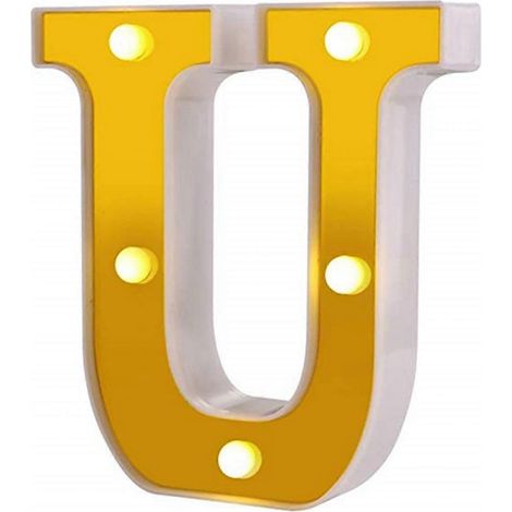 Panneau lumineux à lettres LED Qinwei avec 26 lettres dorées illuminées dans un motif lumineux défilant, adapté aux mariages, aux fêtes d'anniversaire, à Noël et à la décoration de bars à domicile (U (1/5)