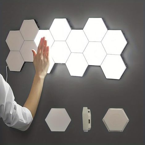 Set mit 6 minimalistischen, weißen, sechseckigen Touch-Wandleuchten – zentrale Berührungsempfindlichkeit – USB-Stromversorgung – Dekoration für Spielzimmer und Partys (1/5)