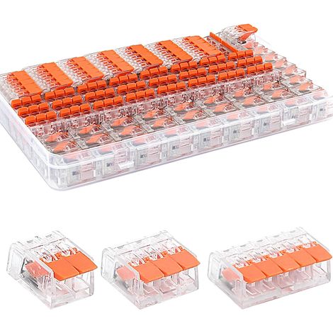 75 Stück Elektrokabelclips, kleine Ausführung, mit transparentem Verschluss, 35 Clips 2-polig, 25 Clips 3-polig, 15 Clips 5-polig, Aufbewahrungsbox (Orange)