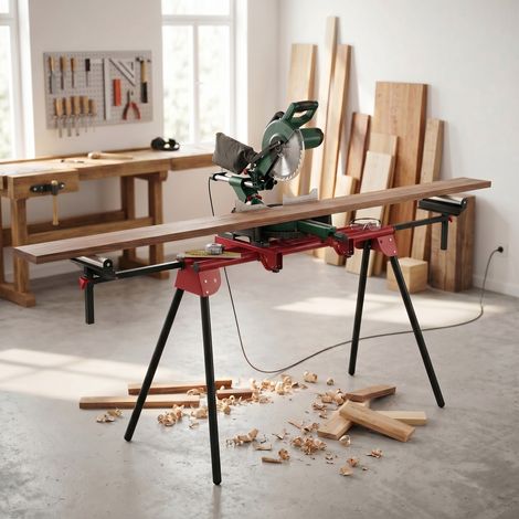 Support universel pour scie à onglets avec roulettes extensibles et bras de support, support de scie portable avec pieds pliables (1/5)