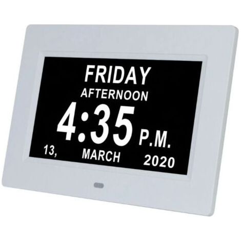 Horloge calendrier numérique tout-en-un de 7 pouces avec date et heure, rappel de médicaments pour grands-parents et enfants - Blanc (1/4)