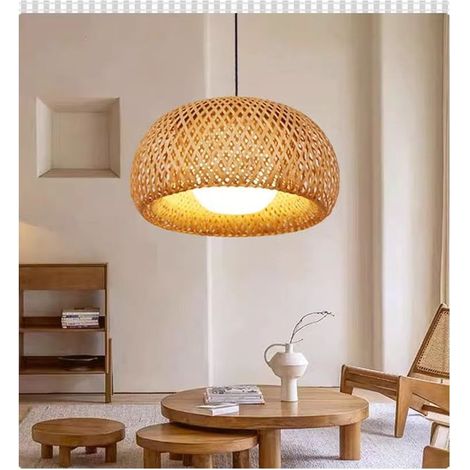 Suspension LED naturelle en bambou tressé – Ø30 cm – luminaire décoratif vintage pour chambre et studio (1/5)