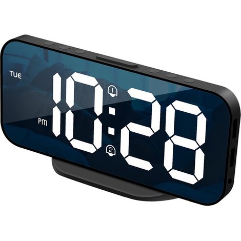 Réveil Miroir LED - Grand Affichage Numérique - Fonction Snooze Réglable - Double Port USB - Horloge Bureau Murale - 1 Pièce (1/5)