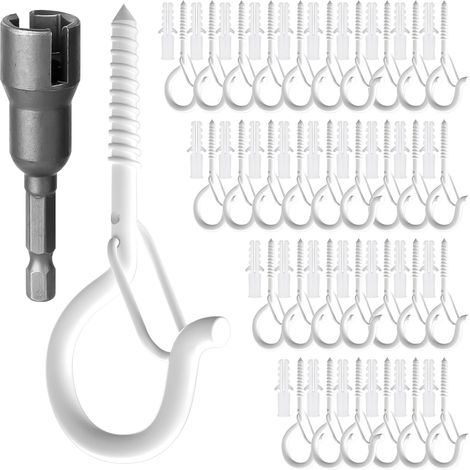 Lot de 32 Crochet, Métal Blanc, Boucle Sécurité, Pour Guirlande Lumineuse, Jardin