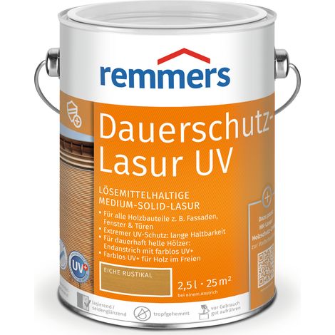 Remmers Dauerschutz-Lasur UV eiche rustikal, 2,5 Liter, Holz UV-Schutz für außen, auch für helle Farbtöne und farblos UV+, blockfest, wetterbeständig