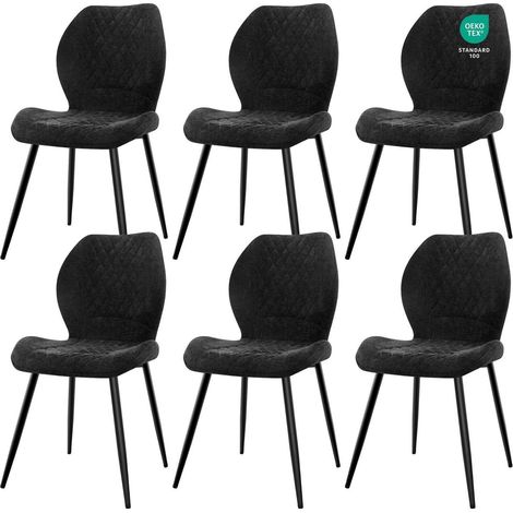 Esszimmerstühle 6er Set, gepolsterte Leinenstühle, ergonomisch, schwarz (1/5)