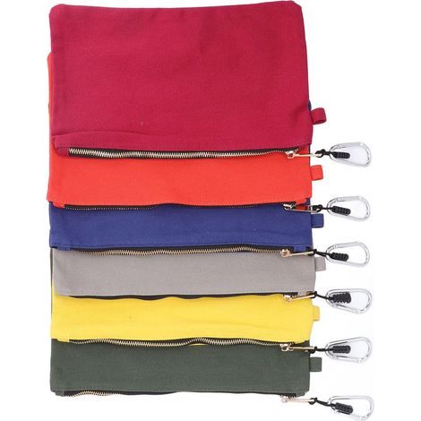 Lot de 6 sacs à outils en toile avec fermeture éclair et mousqueton, petit sac utilitaire, 31 x 19 cm, pour organiser le stockage de petits outils. (1/4)
