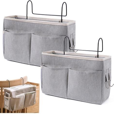 2 Pièce Organisateur de Chevet Lit, Panier de Lit Chevet Suspendu, Poche de Lit Organisateur, Organisateur de Chevet Suspendu, pour Bureau, Lit de Chambre, Cuisine (Gris) (1/4)