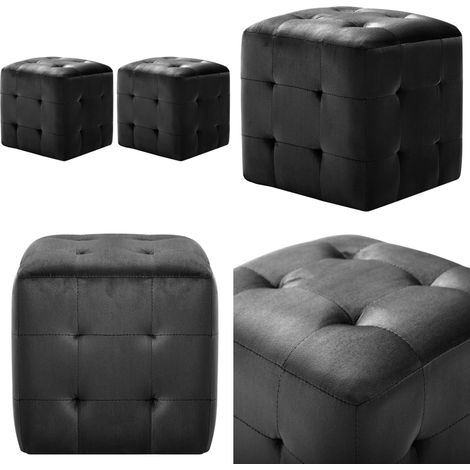 2 pcs Poufs Noir 30 x 30 x 30 cm Tissu velours - Pouf - Fauteuil - Déco Intérieur - Meuble Salon - Confort - Home & Living (1/5)