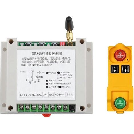 Universeller 2-Kanal-Funkfernbedienungsschalter (433 MHz) für Wechselstrom 220–380 V – Weiß & Gelb